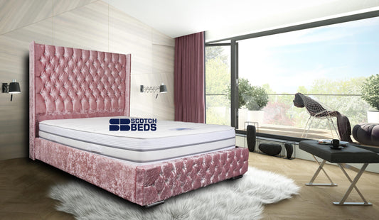 3D rendering of a modern luxurious bedroom with a balcony