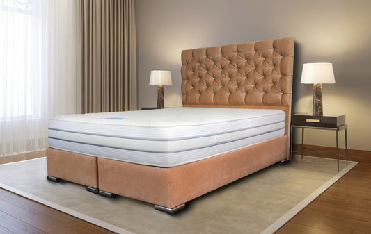 Modern velvet bedroom with carpet and wood floor